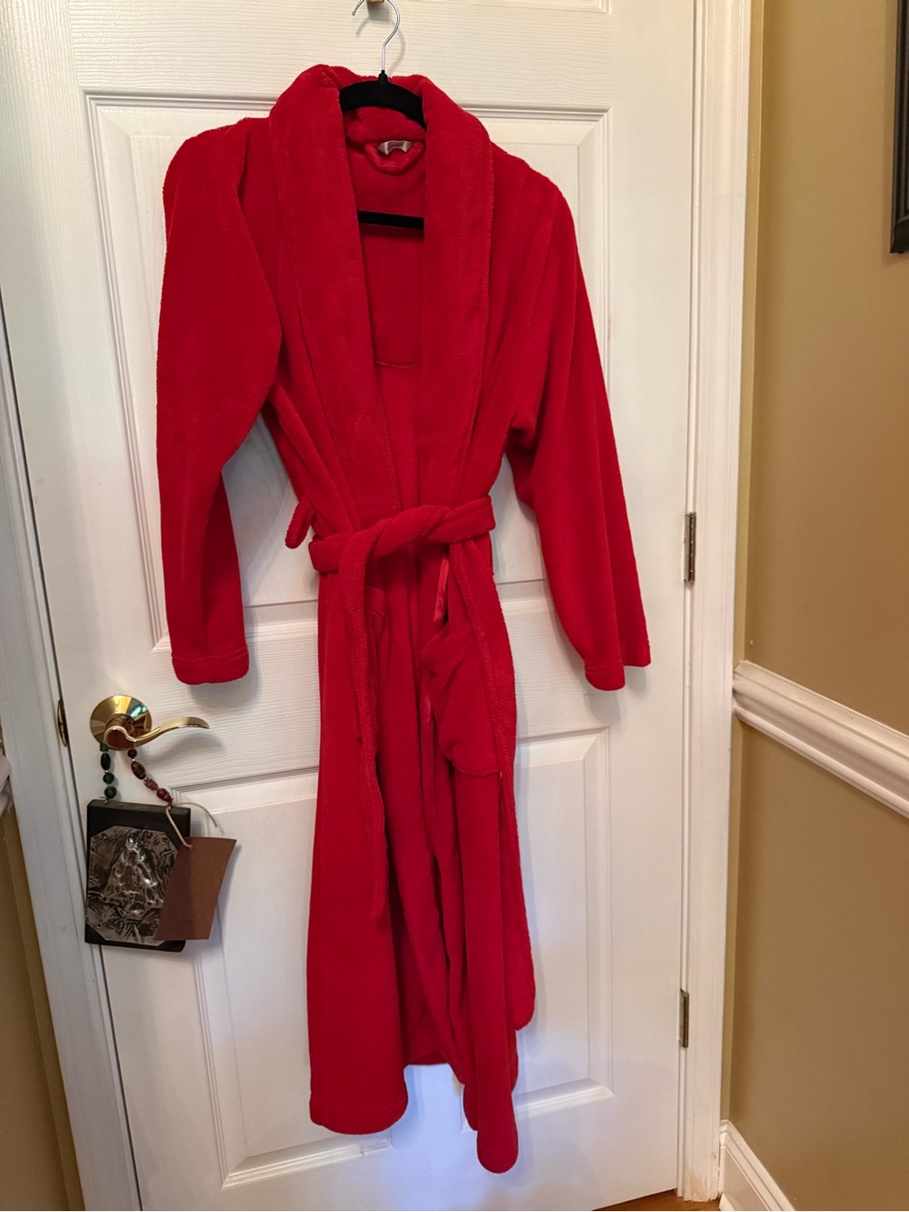 Adonna Bright Red Plush Robe with Black Trim